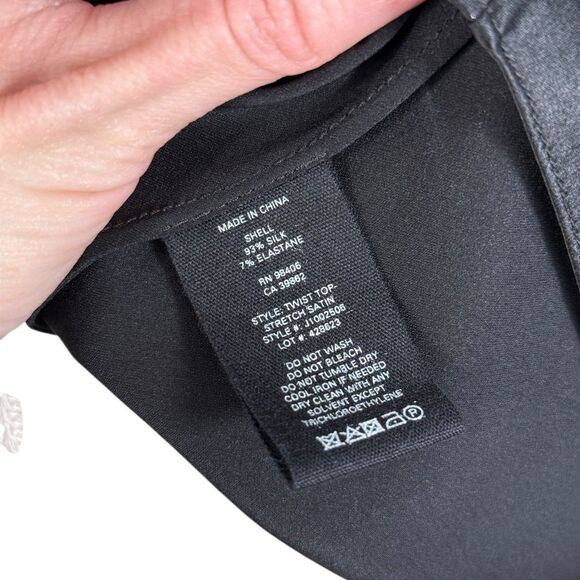 Theory Women’s Black Stretch Satin Twist Top - Picture 7 of 8